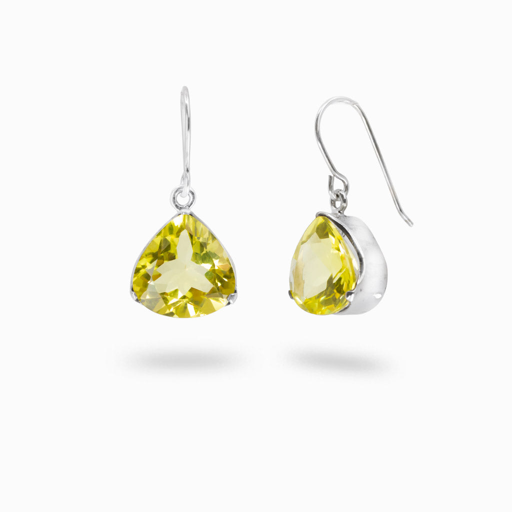 Faceted trillion lemon quartz earrings in sterling silver