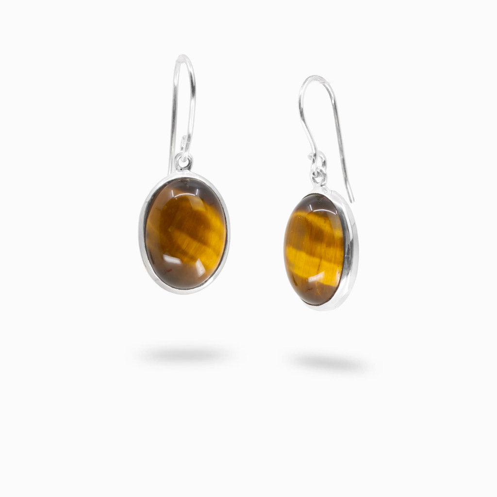 Oval tiger eye cabochon earrings in sterling silver