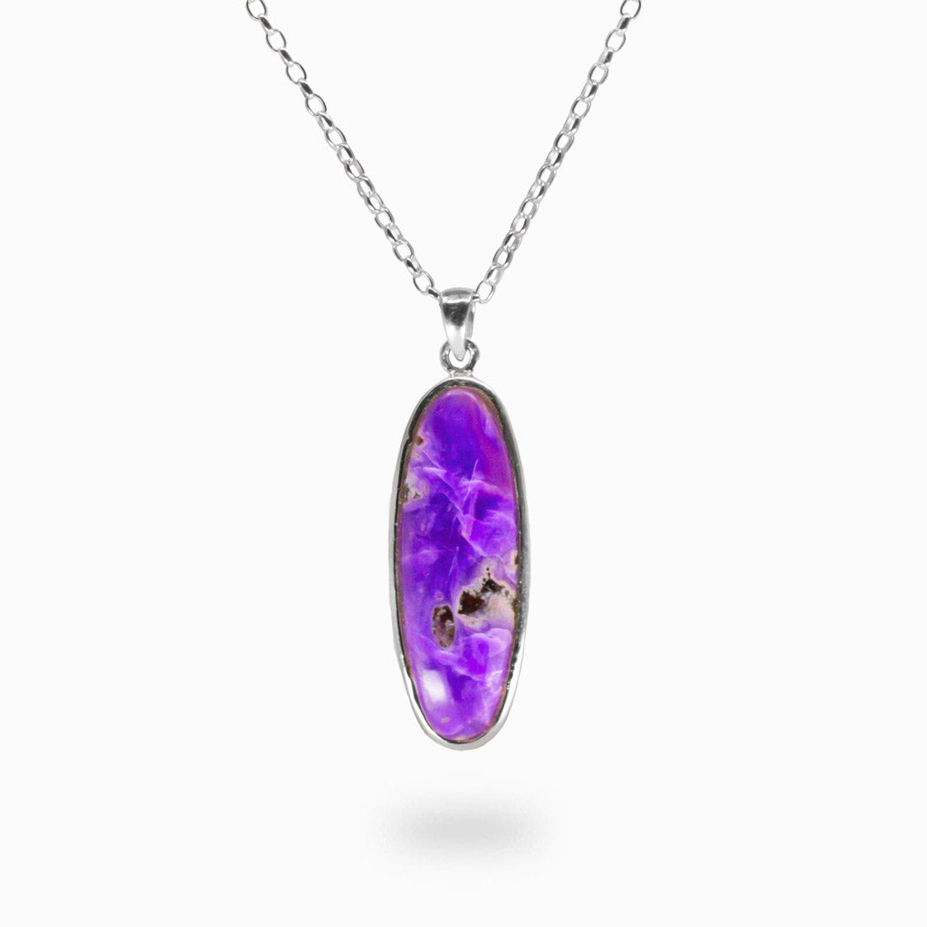 oval sugilite cabochon necklace in sterling silver purple gemstone pendant rare sugilite jewelry. MADE IN EARTH