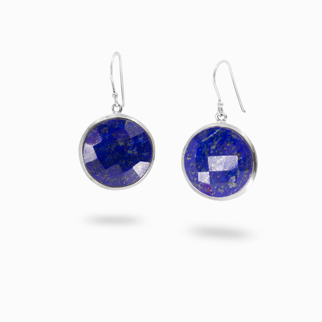 Faceted lapis lazuli disc earrings in sterling silver