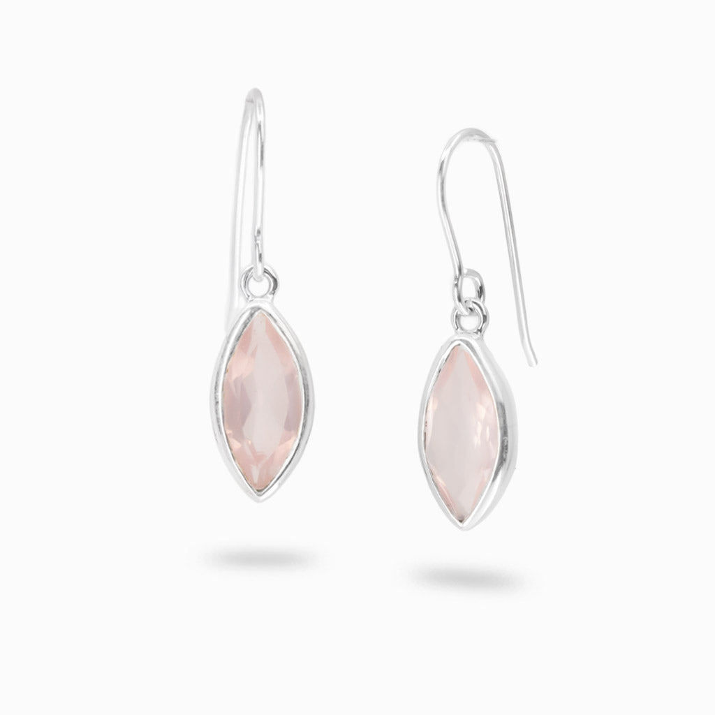 Marquise cut rose quartz earrings in sterling silver