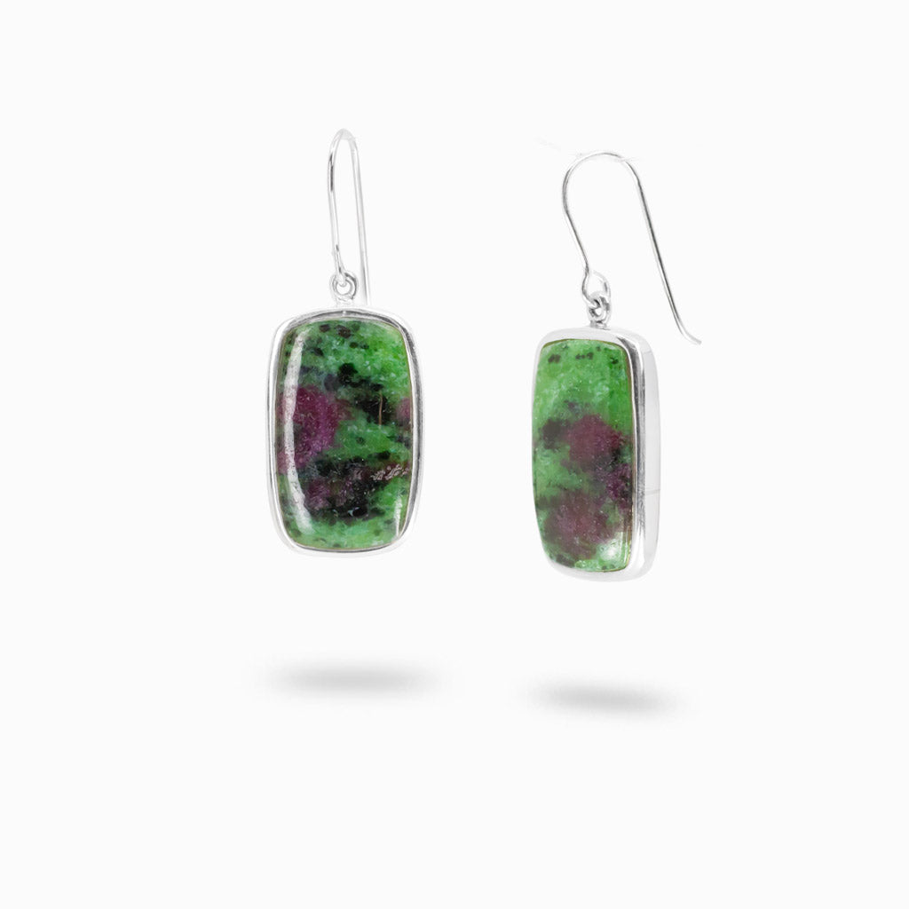 Rectangle ruby zoisite earrings in sterling silver
