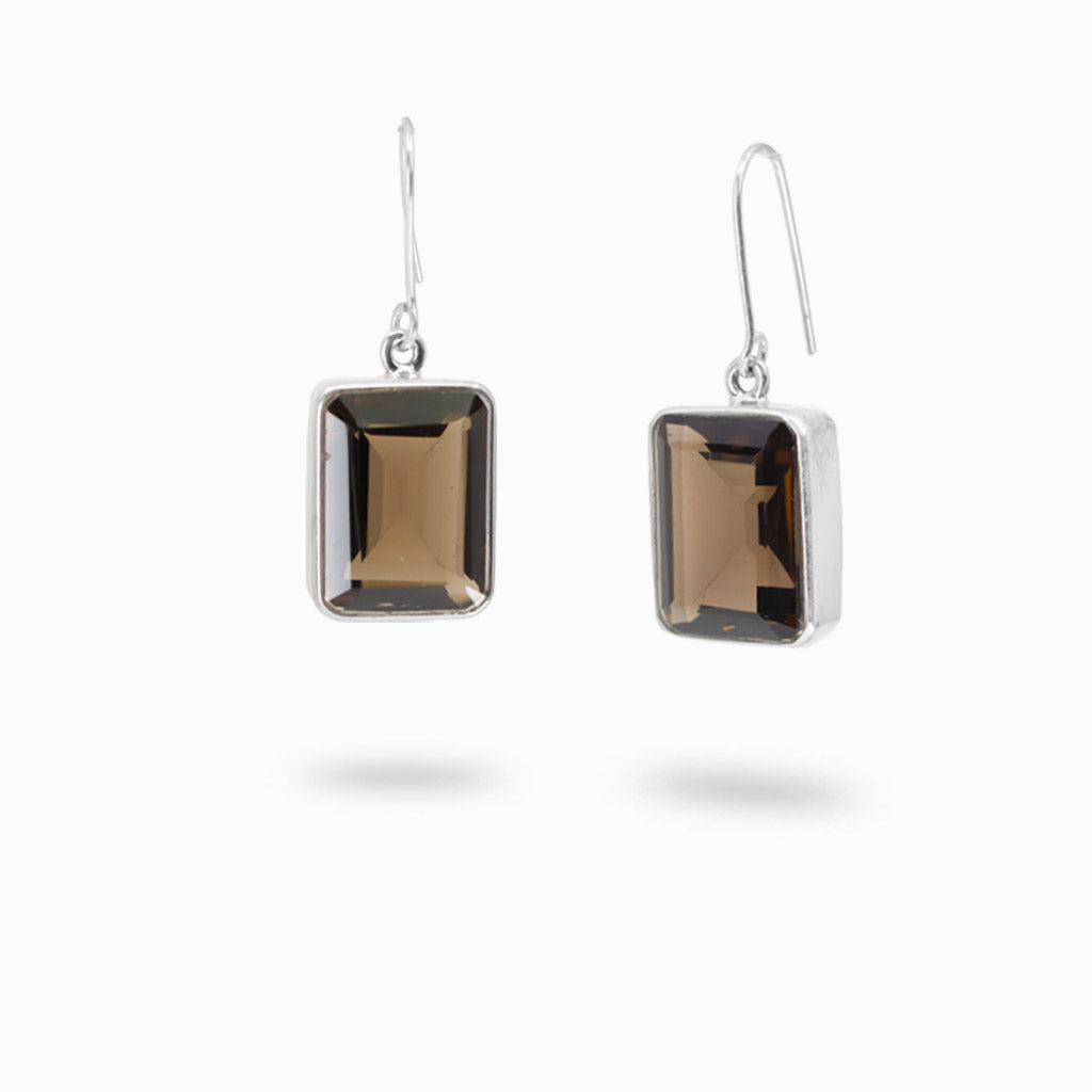 Rectangle smokey quartz earrings in sterling silver