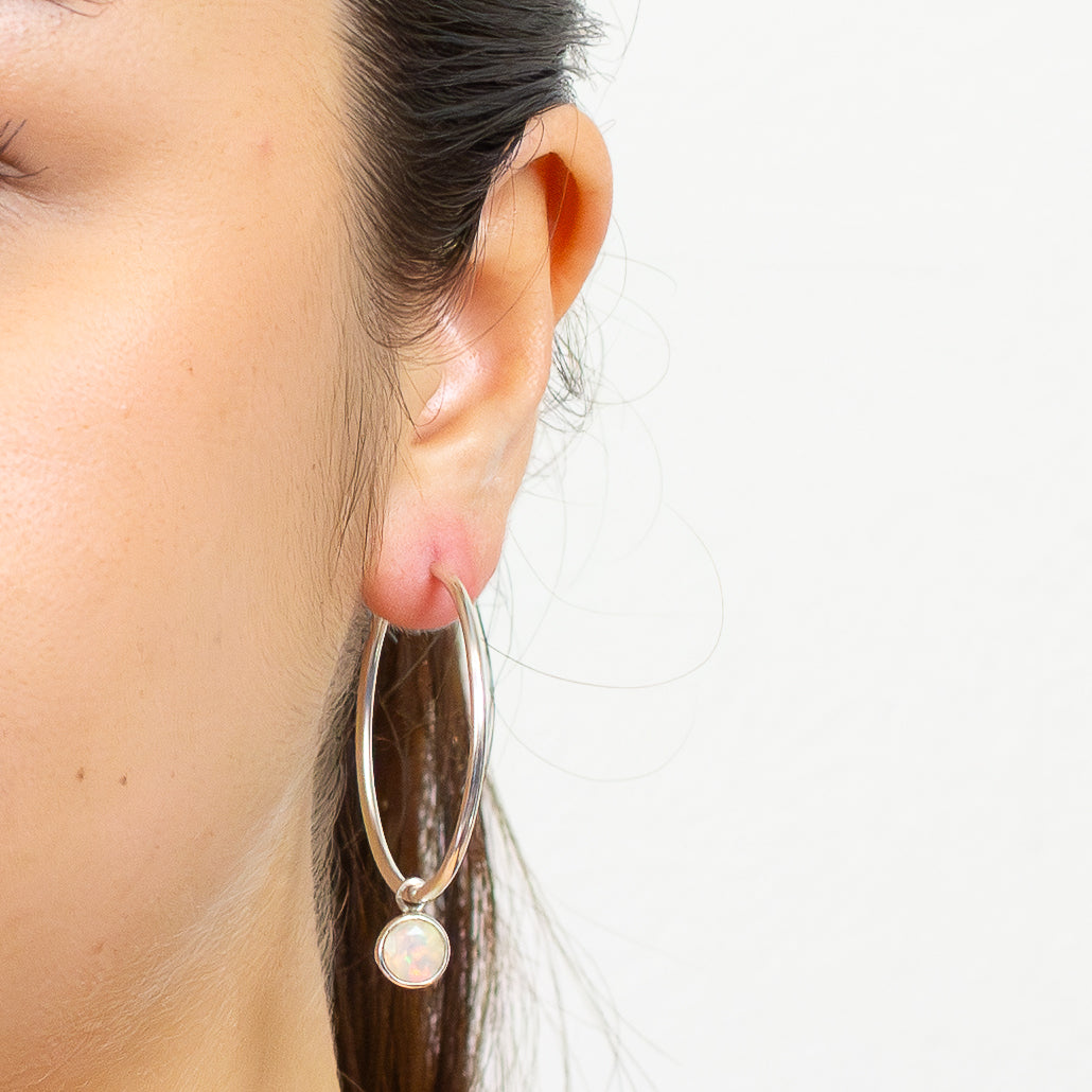 faceted round precious opal hoop charms sterling silver gemstone earring charms opal jewelry