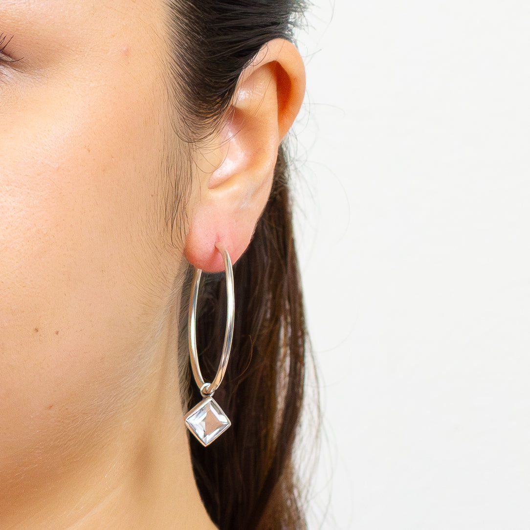 faceted diamond clear quartz hoop charms sterling silver interchangeable gemstone earring charms clear quartz jewelry