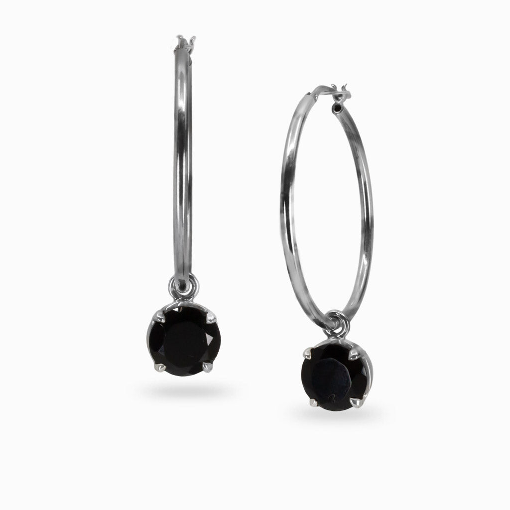faceted round black onyx hoop charms sterling silver gemstone earring charms black onyx jewelry
