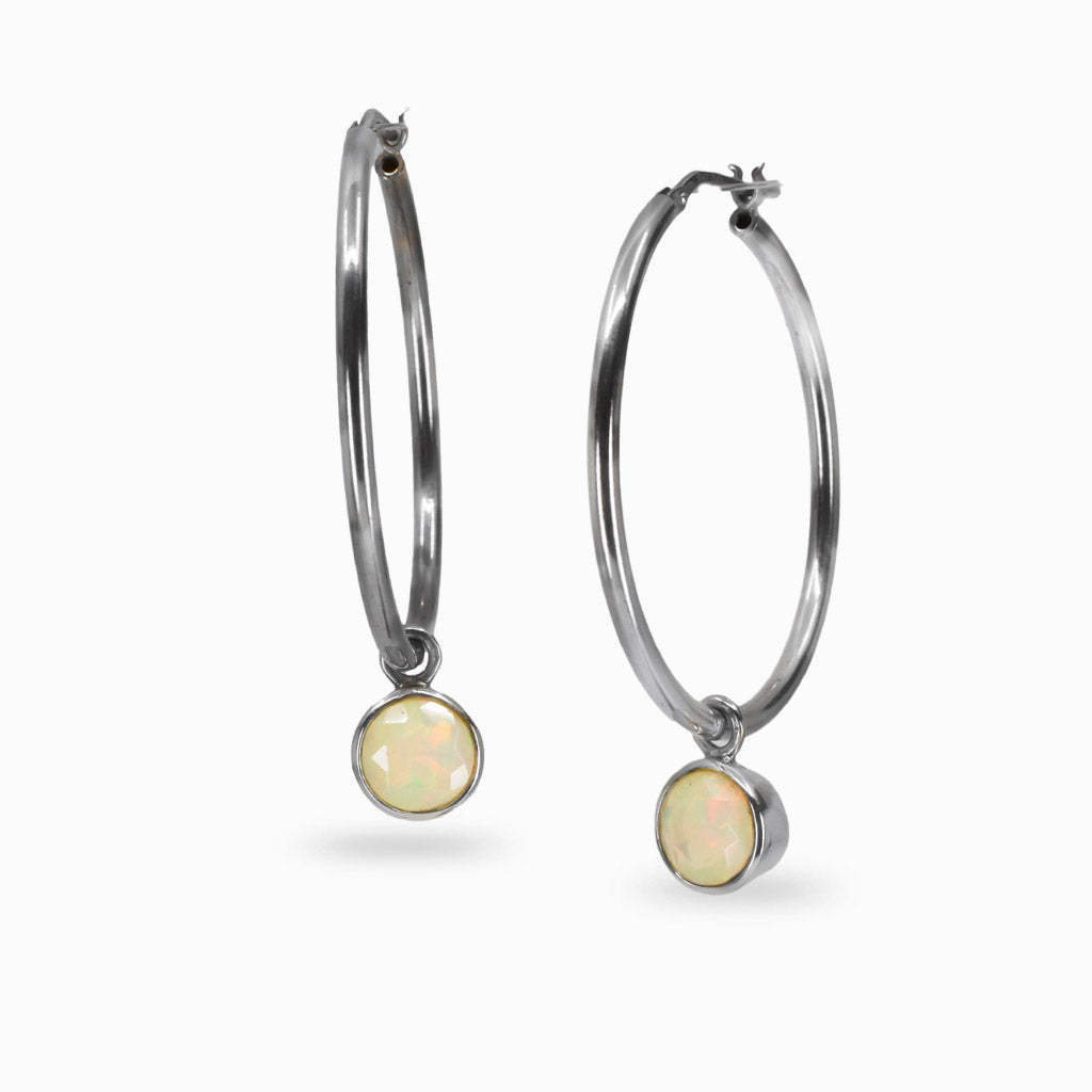 faceted round precious opal hoop charms sterling silver gemstone earring charms opal jewelry