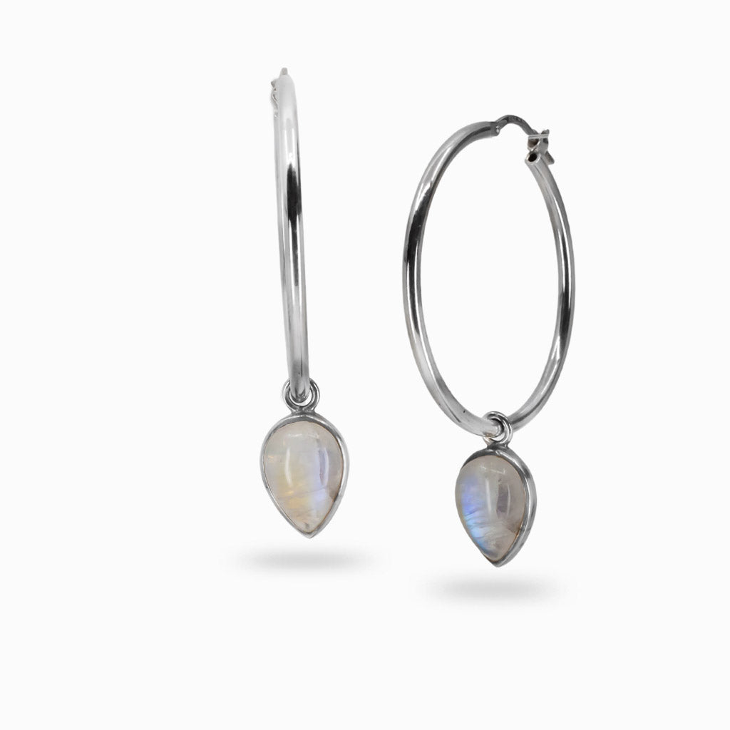 teardrop rainbow moonstone hoop charms sterling silver gemstone earring charms moonstone jewelry