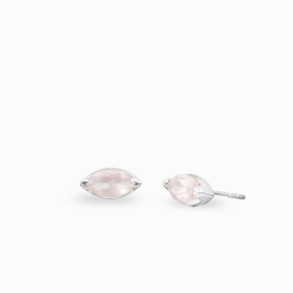 Marquise rose quartz stud earrings in sterling silver