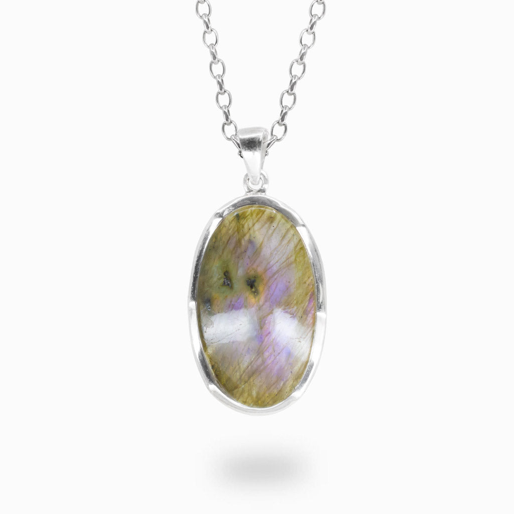 Oval labradorite cabochon necklace in sterling silver
