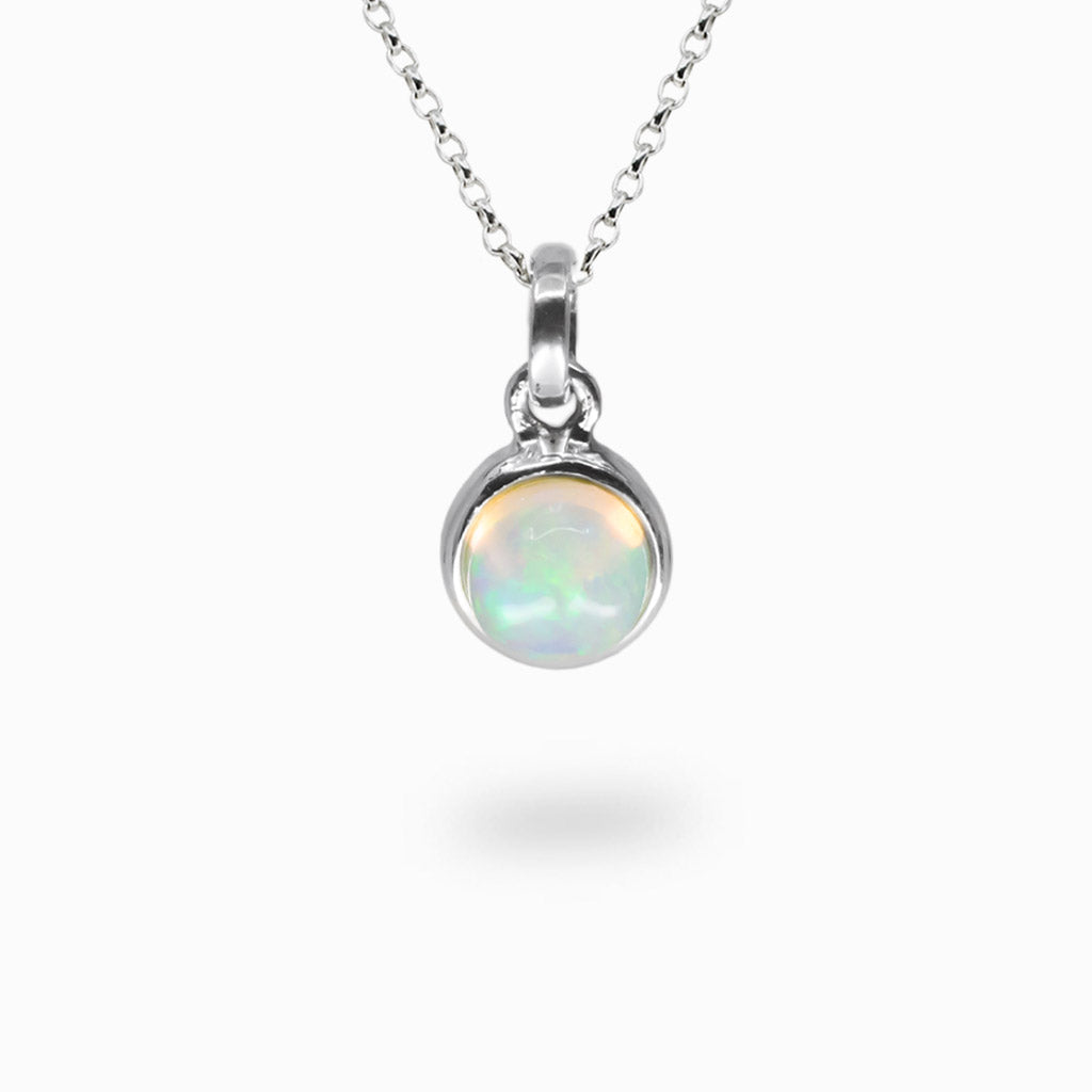 Sterling silver Australian Precious Opal round cabochon pendant necklace. |MADE IN EARTH