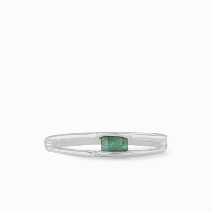 RAW EMERALD PENCIL RING STERLING SILVER