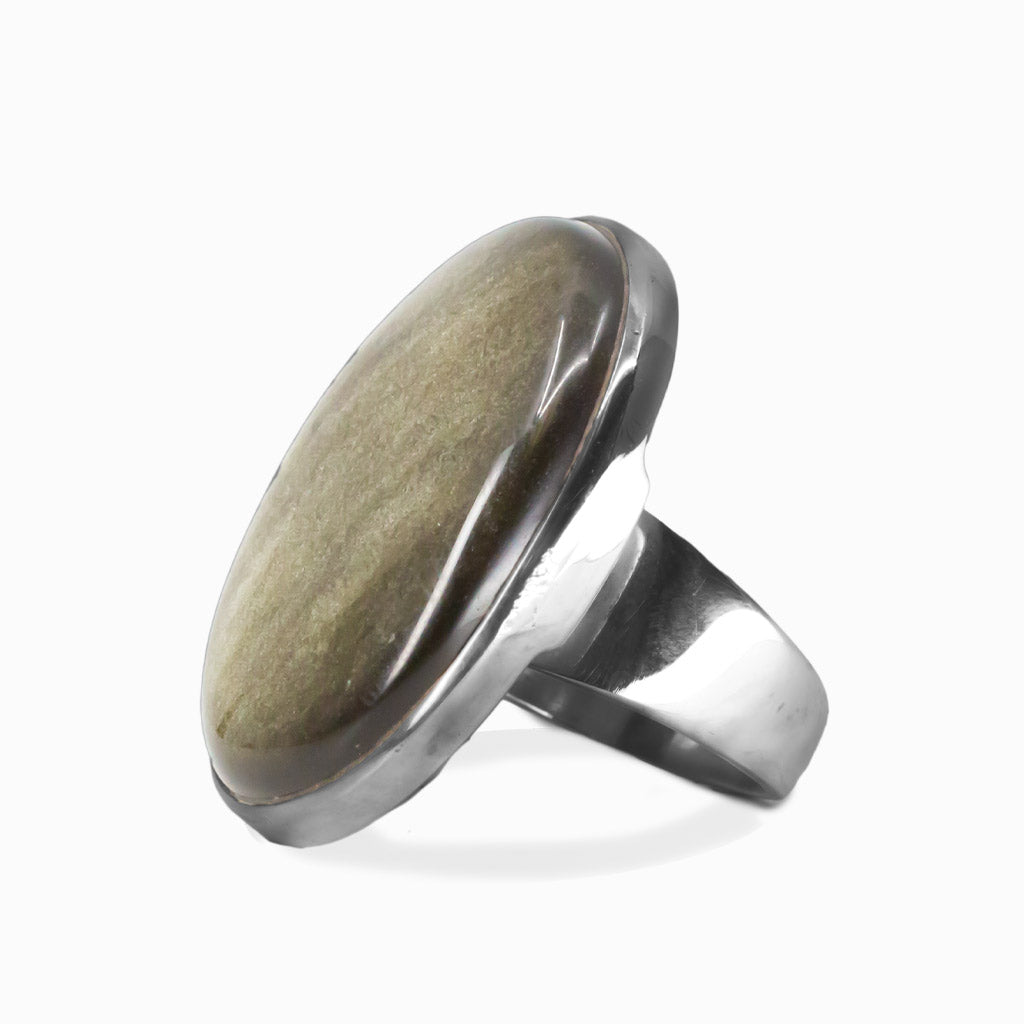 CABOCHON GOLDSHEEN OBSIDIAN OVAL STERLING SILVER RING | MADE IN EARTH