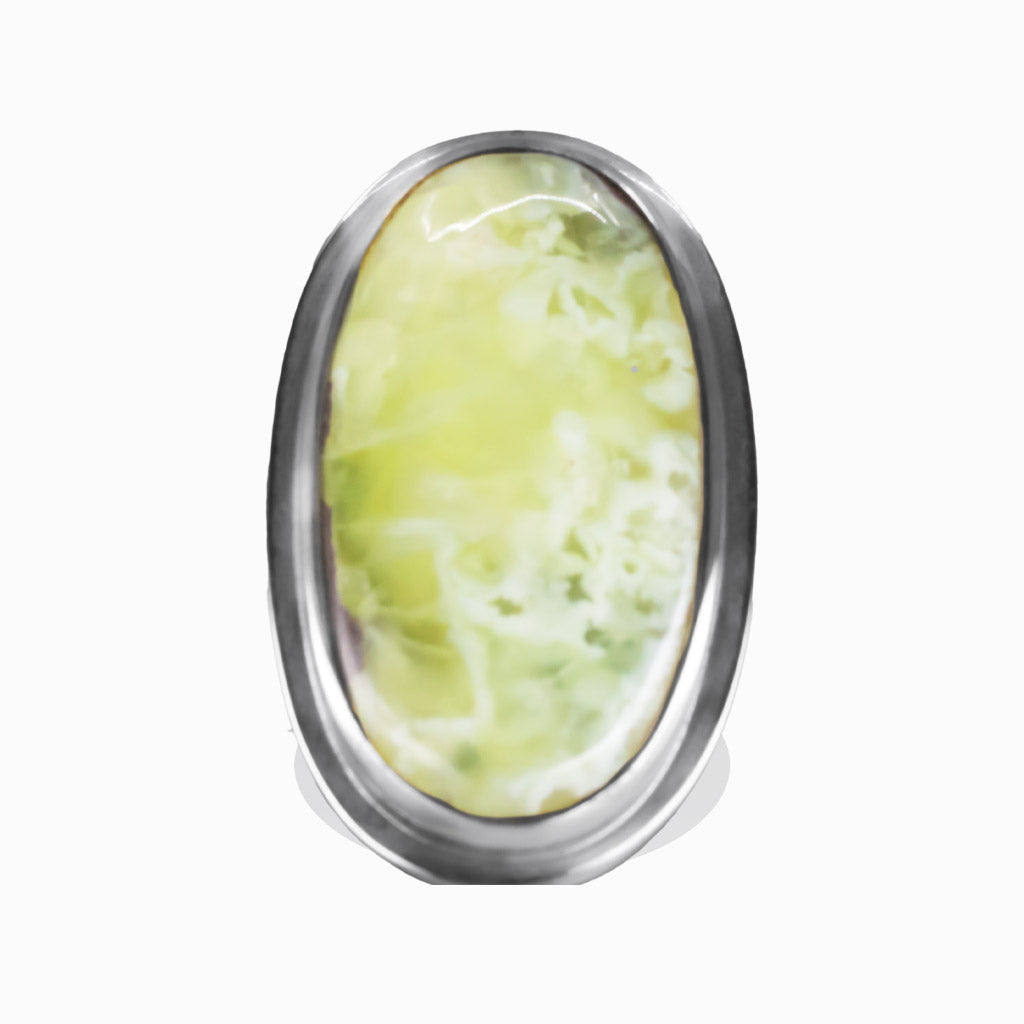 CABOCHON PREHNITE OVAL RING STERLING SILVER | MADE IN EARTH