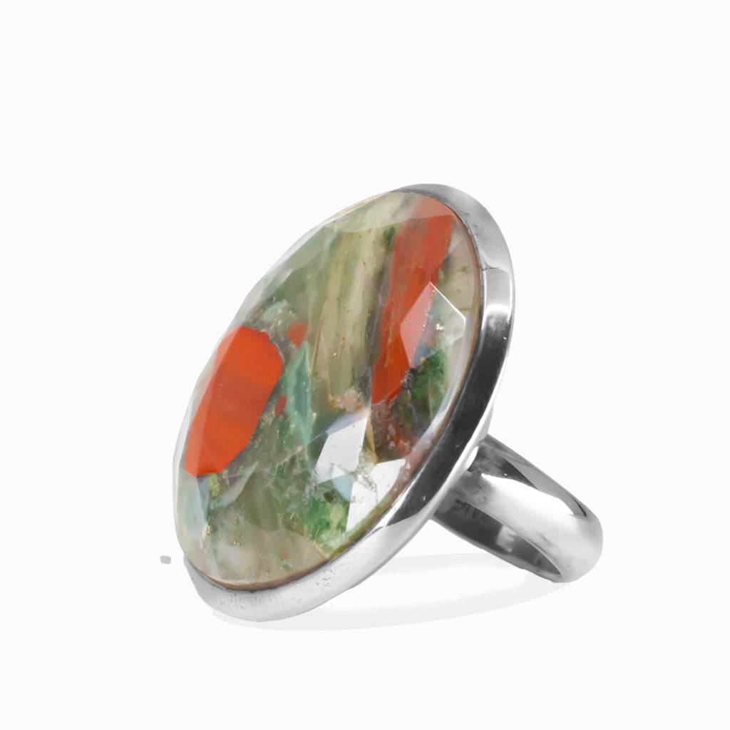 FACETED VOLCANO JASPER ROUND RING STERLING SILVER | MADE IN EARTH