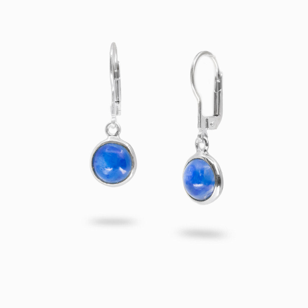 Round kyanite cabochon earrings in sterling silver