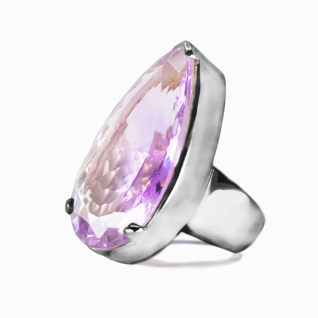 FACETED TEAR PURPLE AMETHYST RING IN CLAW SETTING STERLING SILVER | MADE IN EARTH