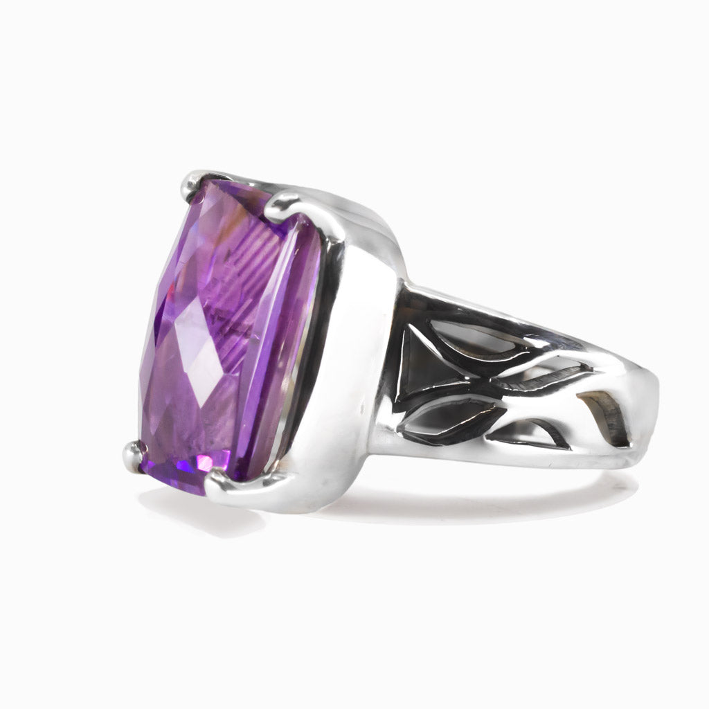 FACETED AMETHYST RECTANGLE CLAW PURPLE STERLING SILVER RING | MADE IN EARTH