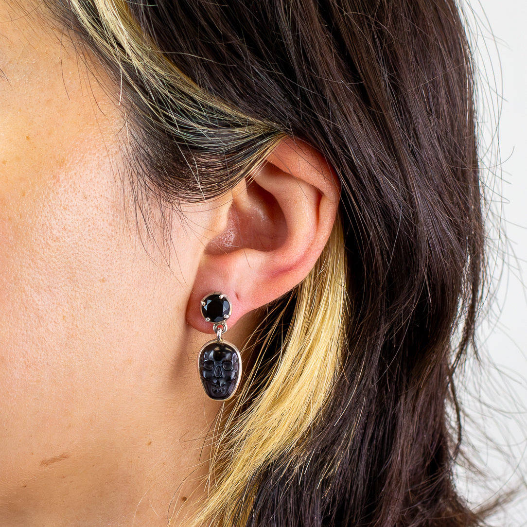 Black Onyx & Obsidian Skull Earrings