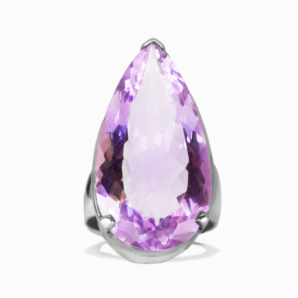 FACETED TEAR PURPLE AMETHYST RING IN CLAW SETTING STERLING SILVER | MADE IN EARTH