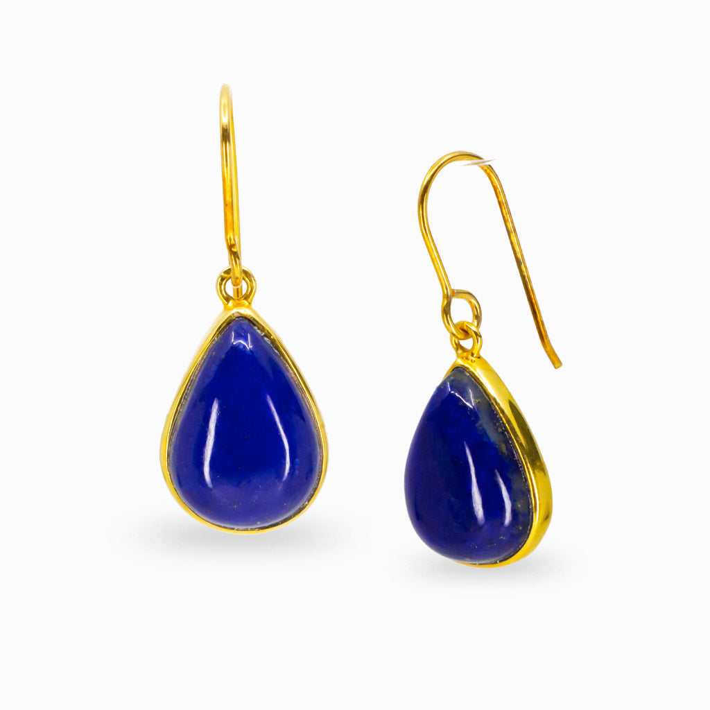 CABOCHON TEARDROP LAPIS LAZULI TEAR DROP IN GOLD VERMEIL FINISH | MADE IN EARTH