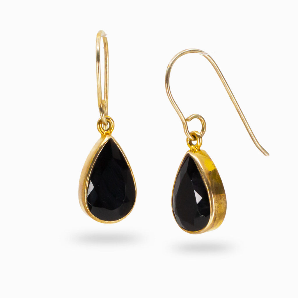 FACETED ONYX TEAR DROP EARRINGS VERMEIL FINISH | MADE IN EARTH 