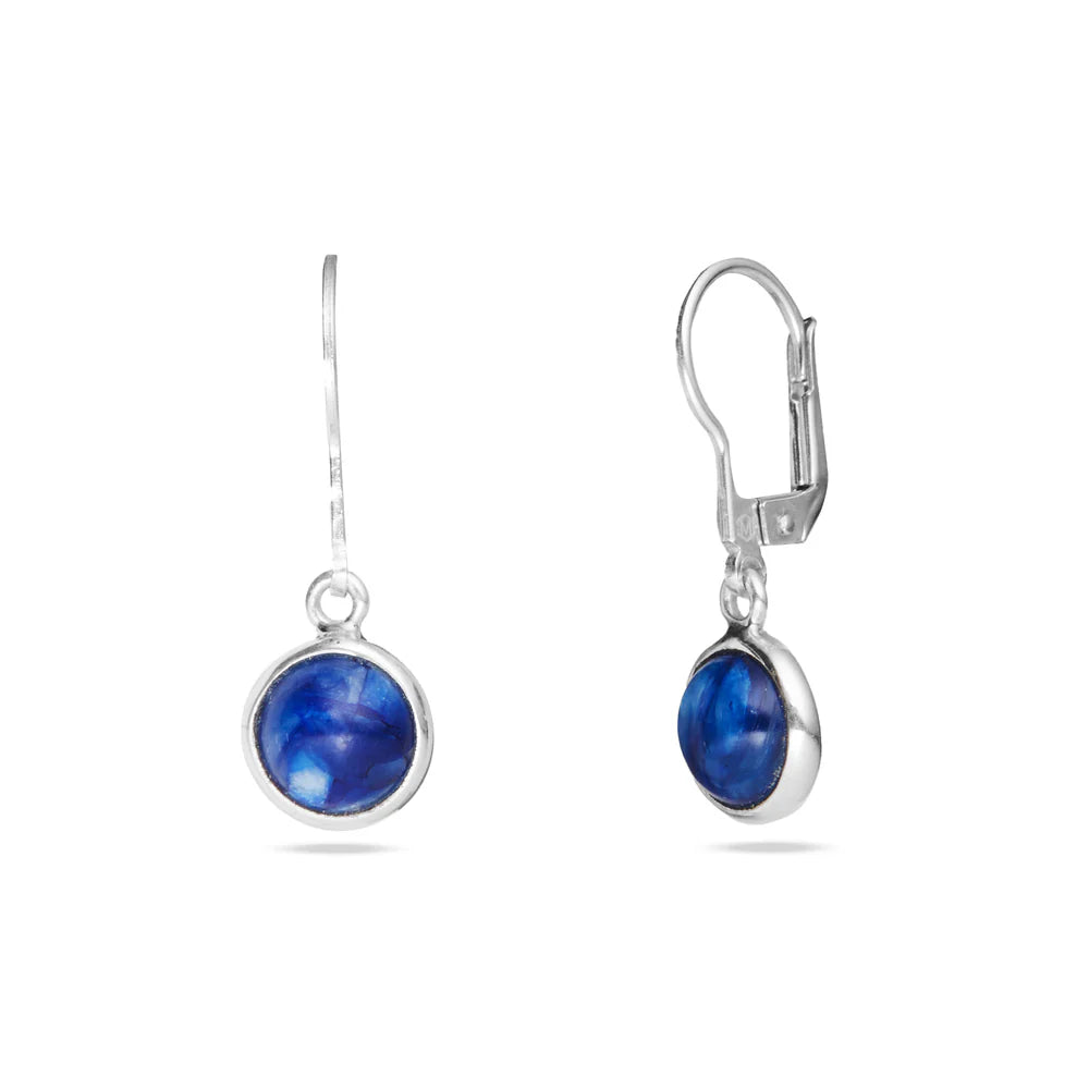 Round kyanite cabochon earrings in sterling silver