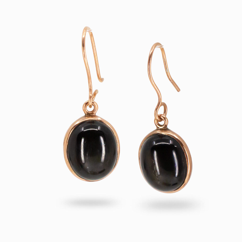 CABOCHON OVAL BLACK STAR DIOPSIDE EARRINGS IN ROSE GOLD VERMEIL FINISH | MADE IN EARTH 