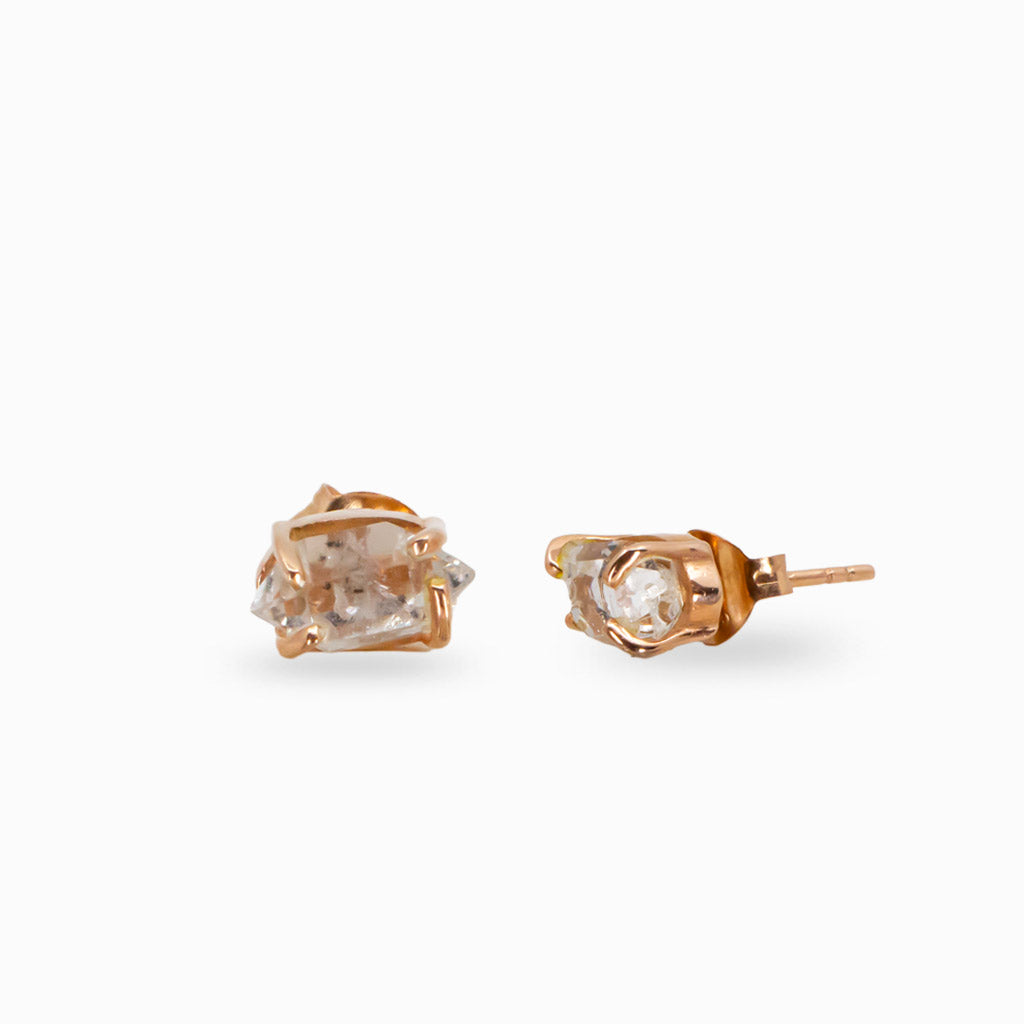 RAW HERKIMER DIAMOND STUD EARRINGS IN ROSE GOLD VERMEIL | MADE IN EARTH