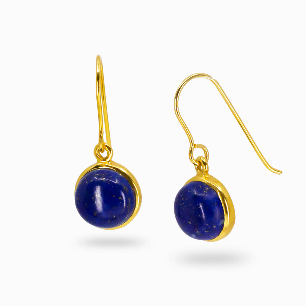 CABOCHON ROUND LAPIS LAZULI EARRINGS GOLD VERMEIL FINISH | MADE IN EARTH 
