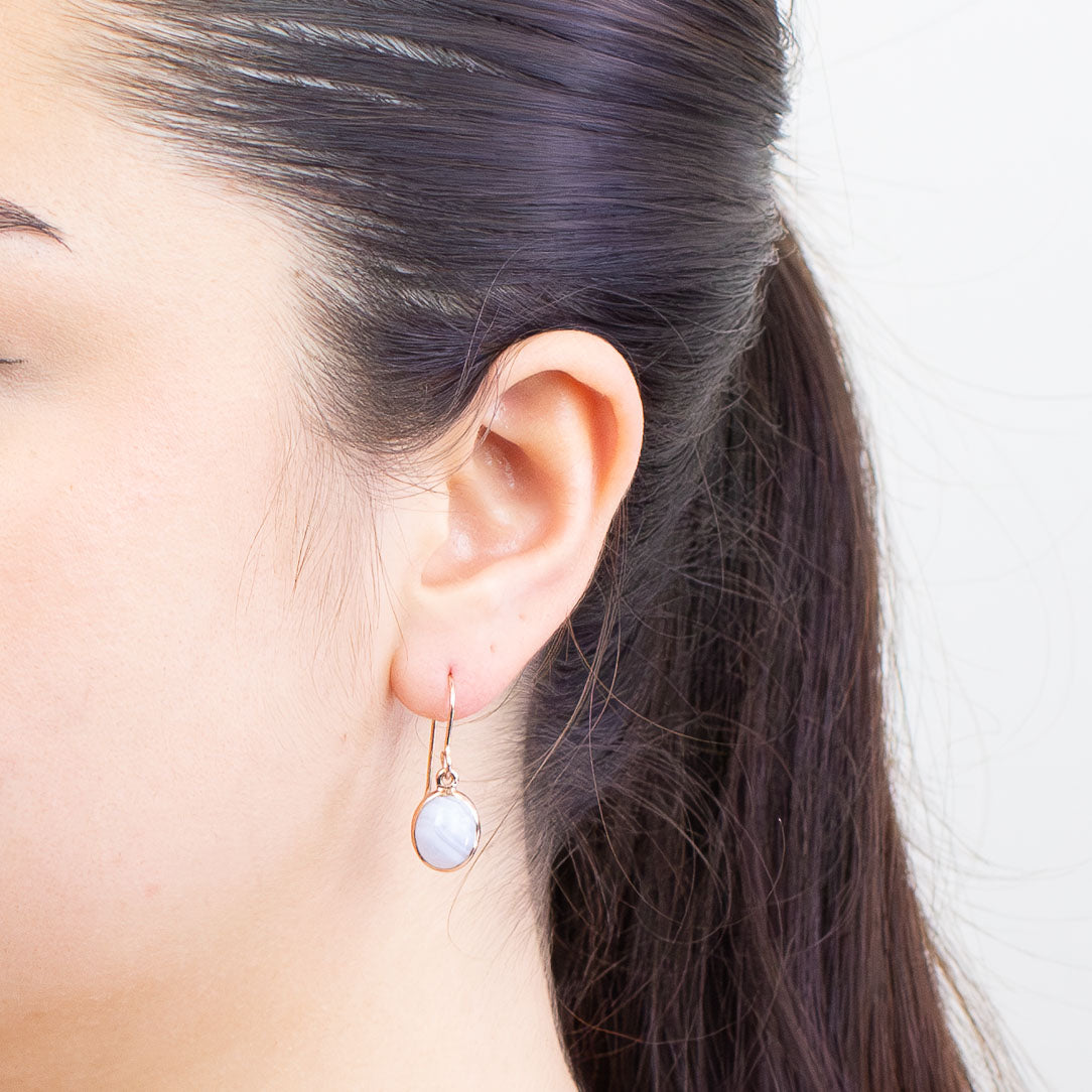 CABOCHON BLUE LACE AGATE ROSE GOLD VERMEIL DROP EARRINGS | MADE IN EARTH 