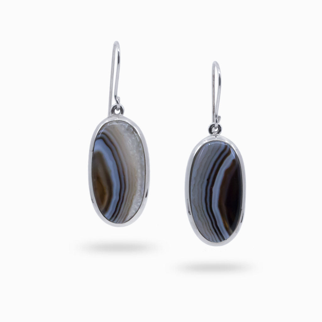 CABOCHON BANDED AGATE DROP EARRINGS