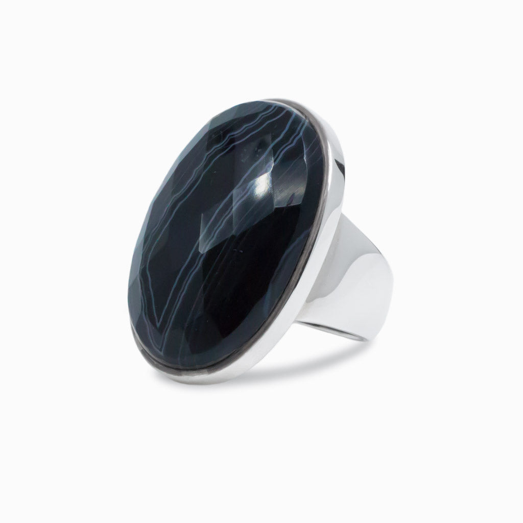Oval Faceted Banded Agate ring