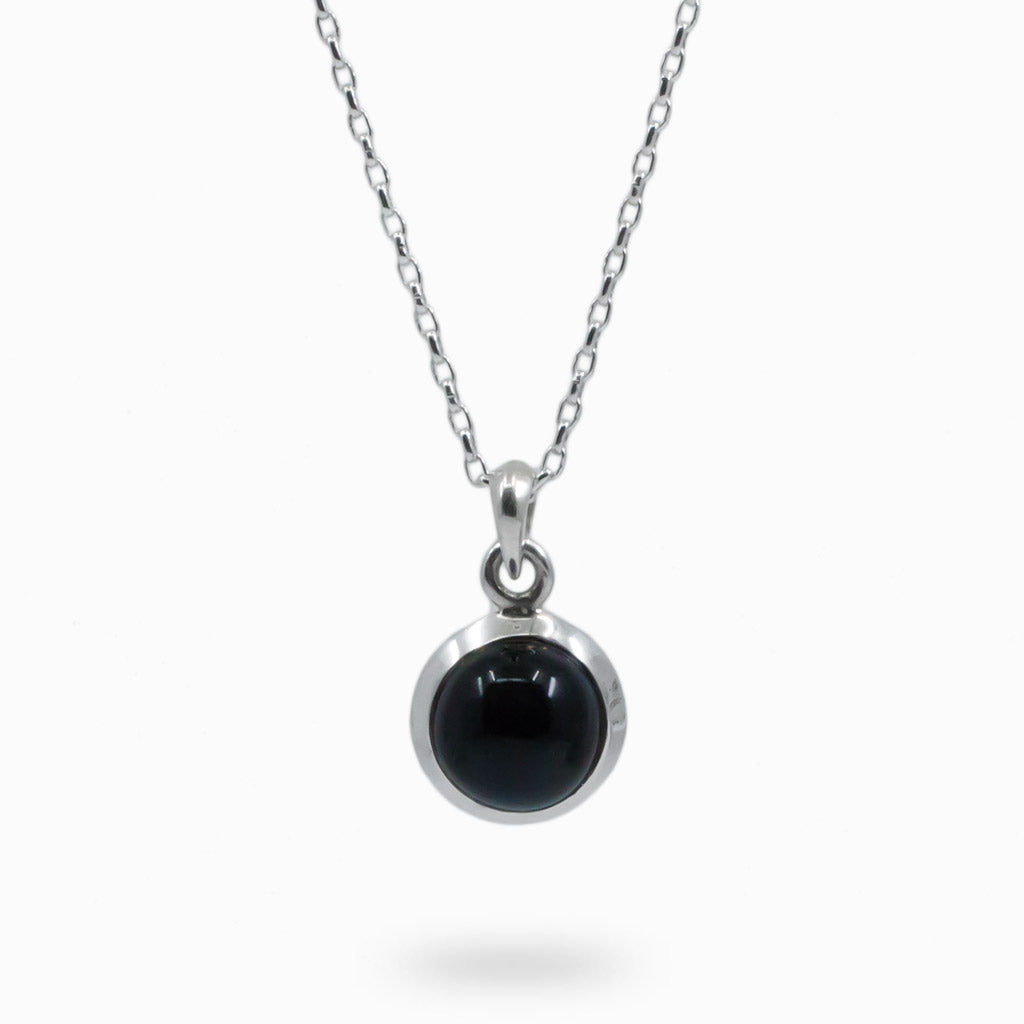 sterling silver round Black Star Diopside necklace
