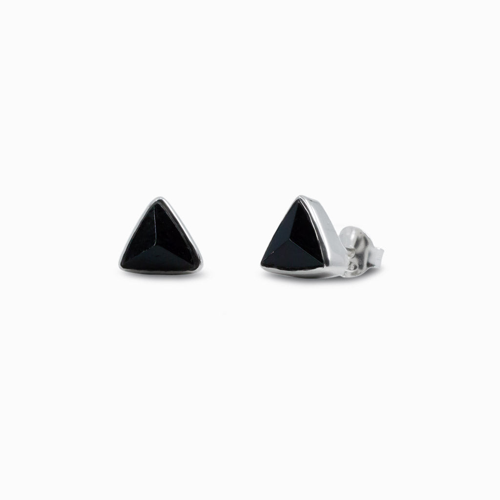 Faceted Triangle Black Tourmaline stud Earrings