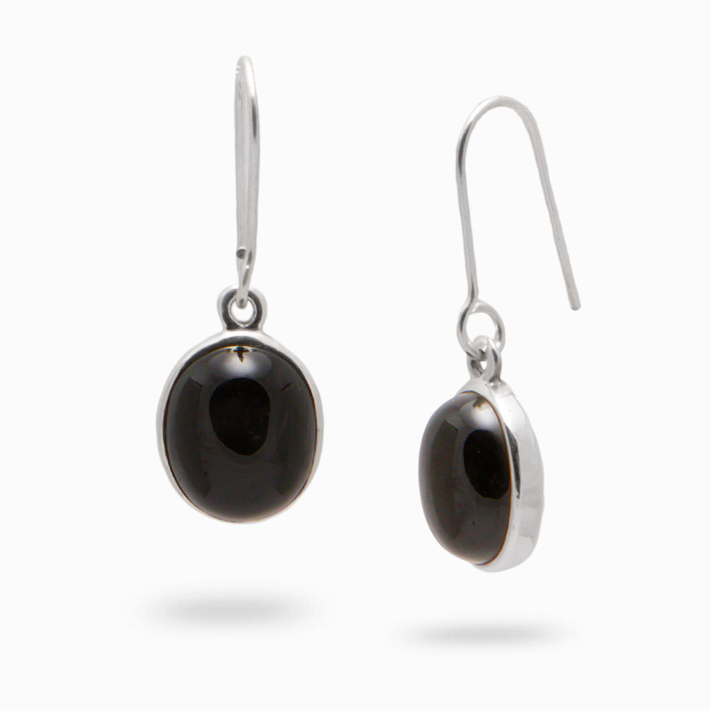 BLACK STAR DIOPSIDE CABOCHON DROP EARRINGS