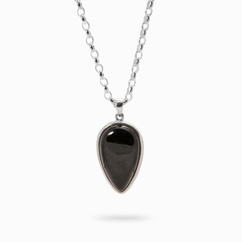 BLACK TOURMALINE CAB TEAR BEZEL NECKLACE