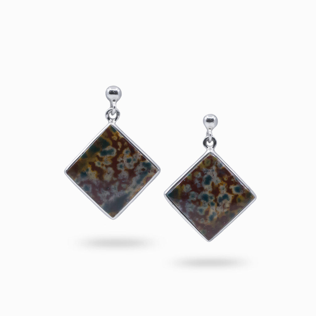 square bloodstone drop earrings