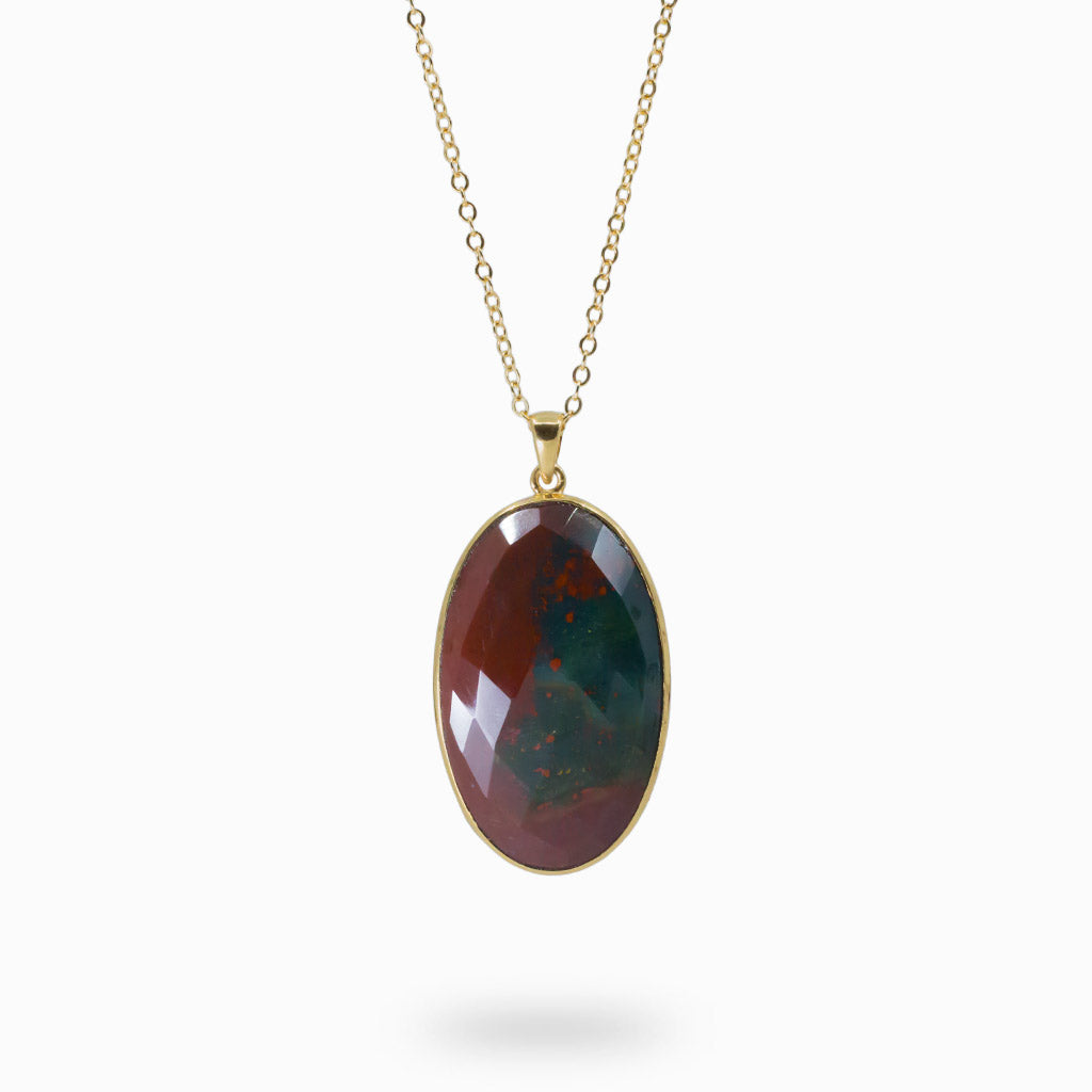 Green and red Oval Faceted 14k yellow gold vermeil Bloodstone necklace