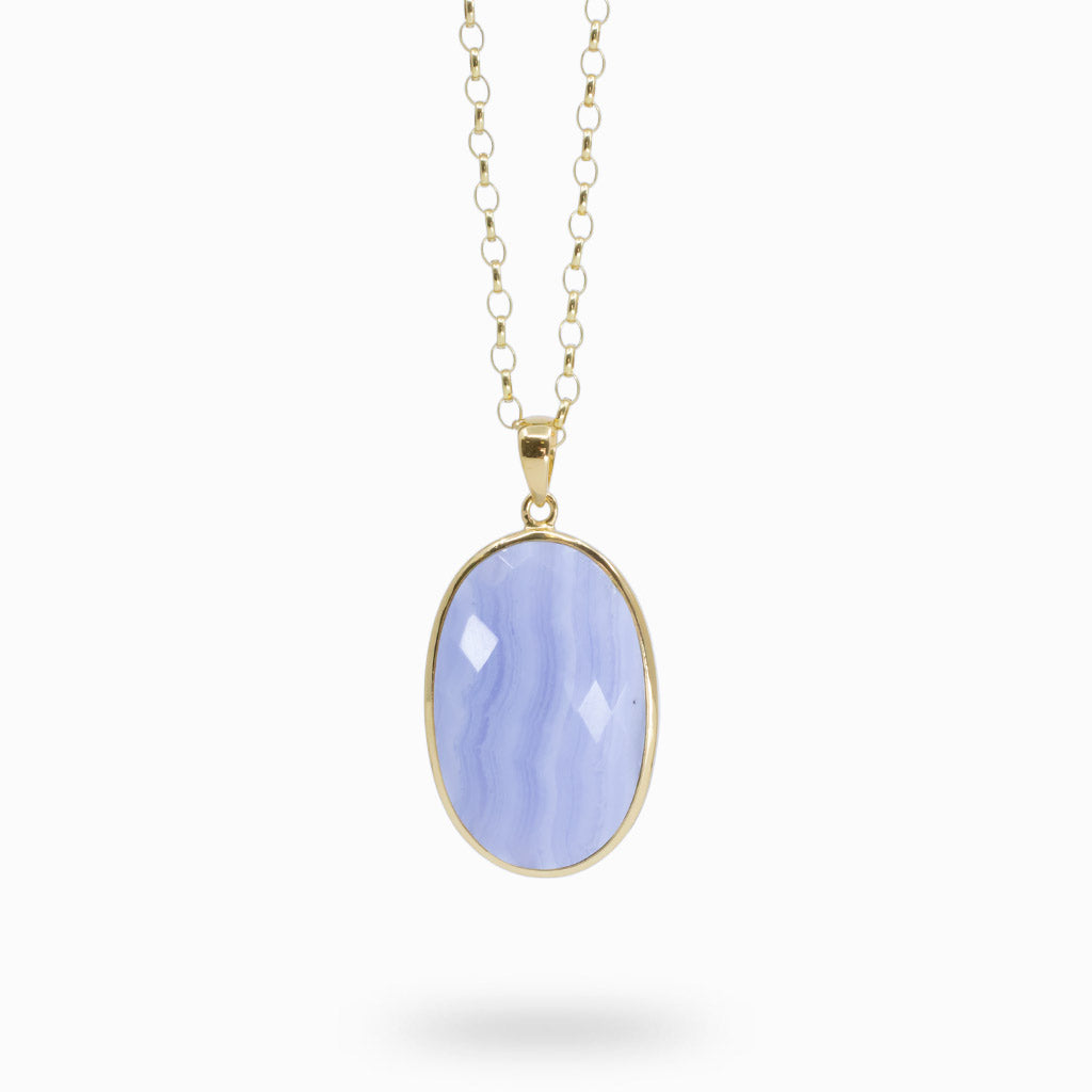 FACETED BLUE LACE AGATE NECKLACE WITH GOLD VERMEIL FINISH