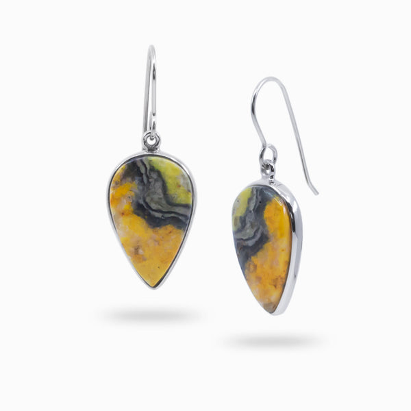 Sterling Silver Oblong Bumblebee Jasper Slab Dangle Earrings 2024 For Women #118