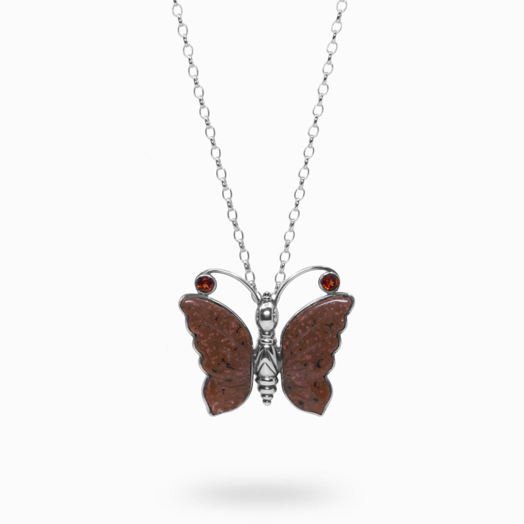 Jasper and Garnet butterfly necklace
