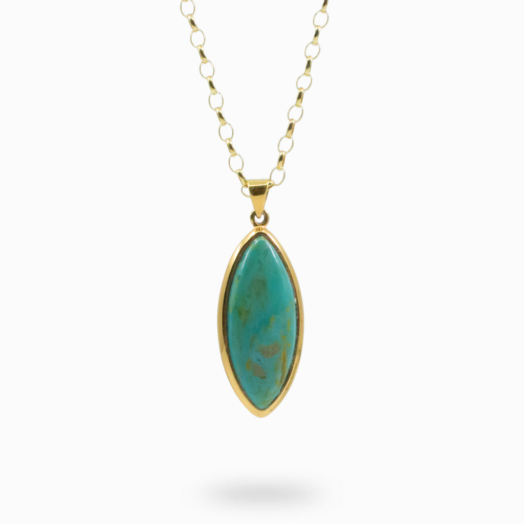 Marquis cabochon 14k yellow gold vermeil Campo frio turquoise necklace