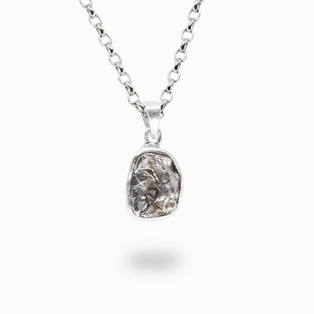 Raw Campo meteorite necklace in sterling silver