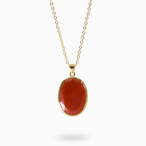 OVAL ORANGE FACETED 14K YELLOW GOLD VERMEIL CARNELIAN NECKLACE