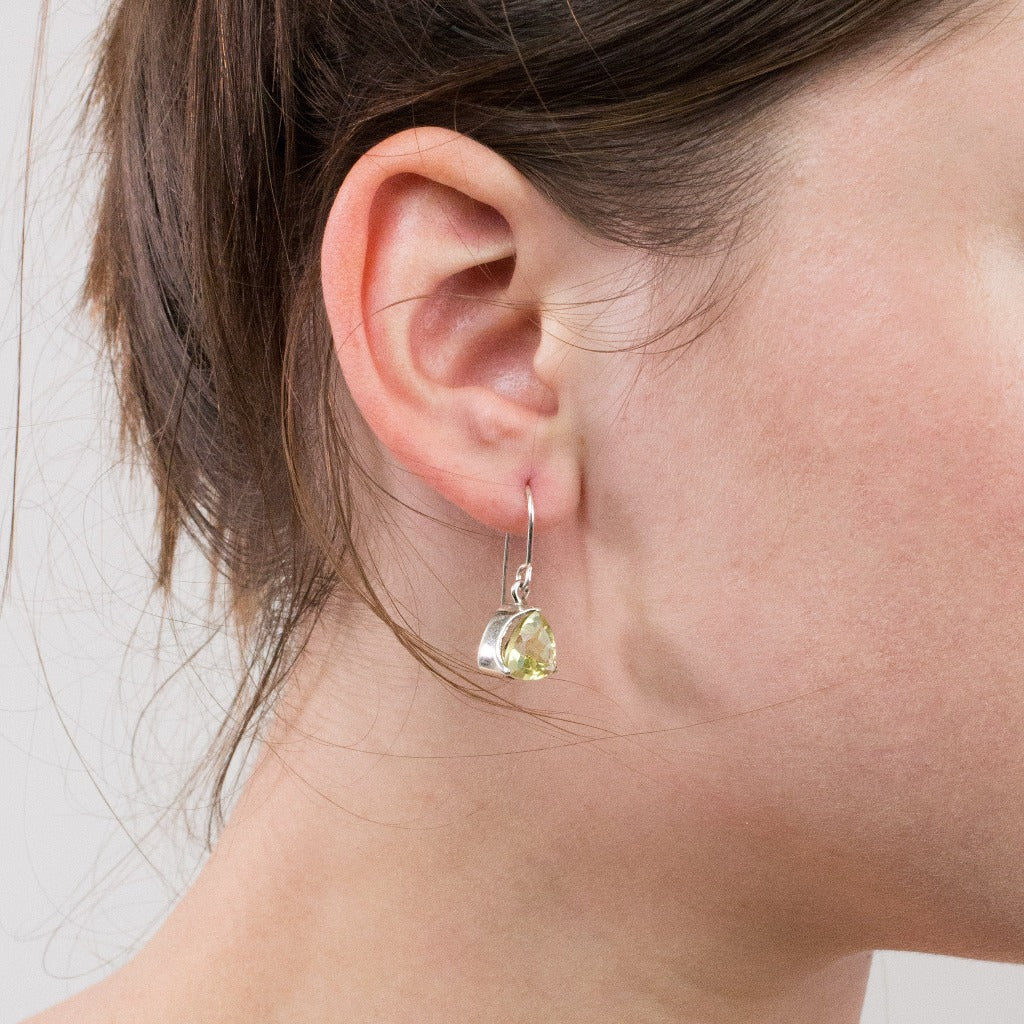 Lemon Quartz drop earrings on model