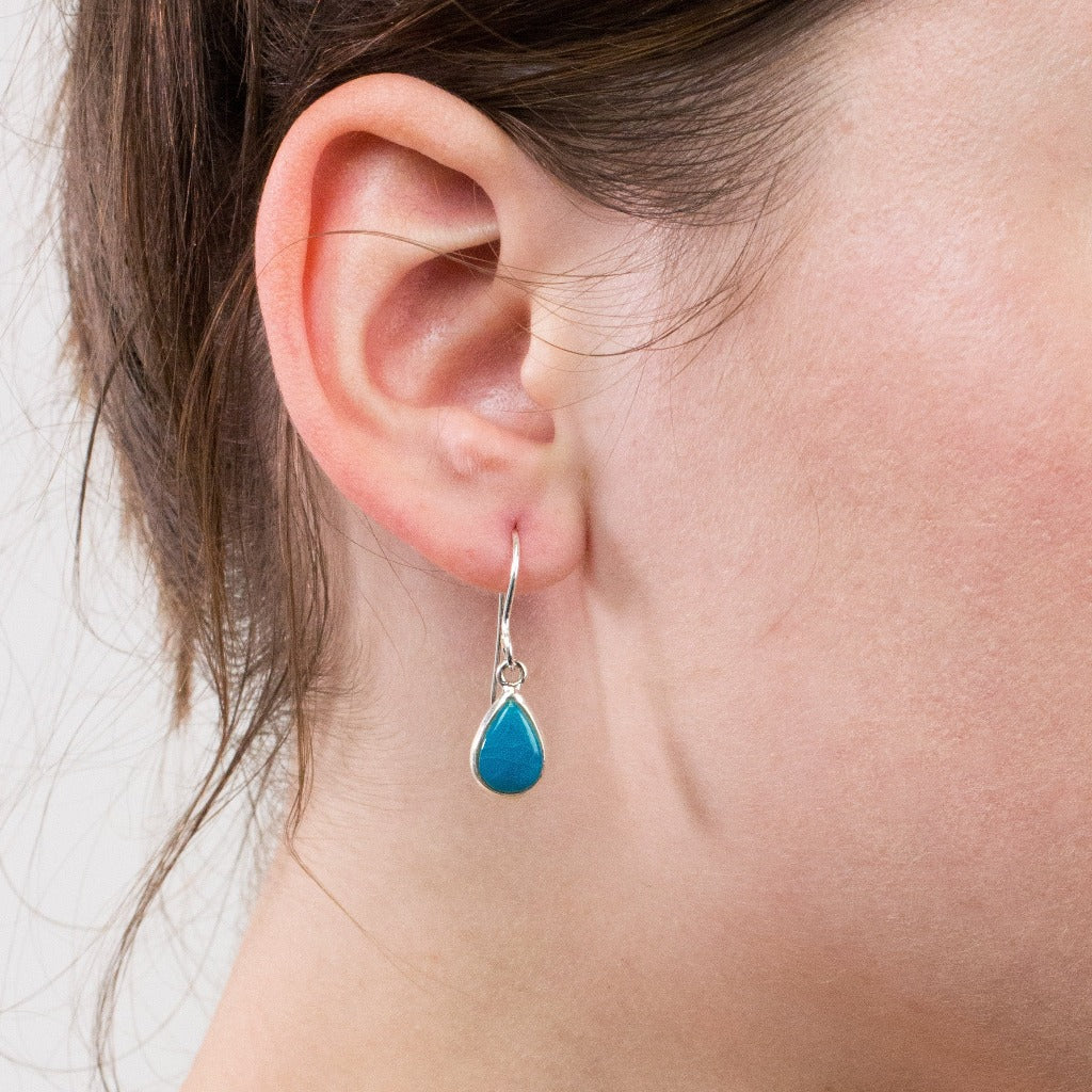 Sleeping Beauty Turquoise drop earrings on model