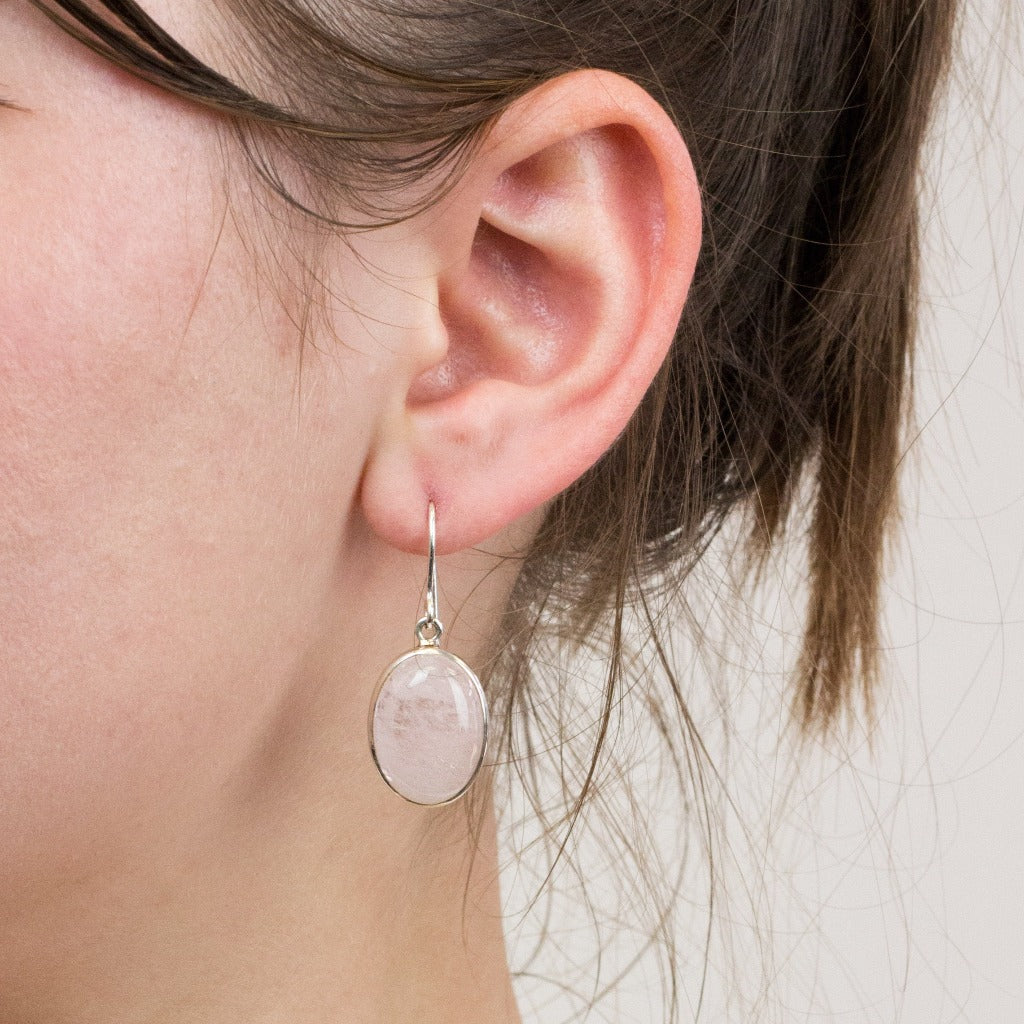 Morganite drop earrings on model