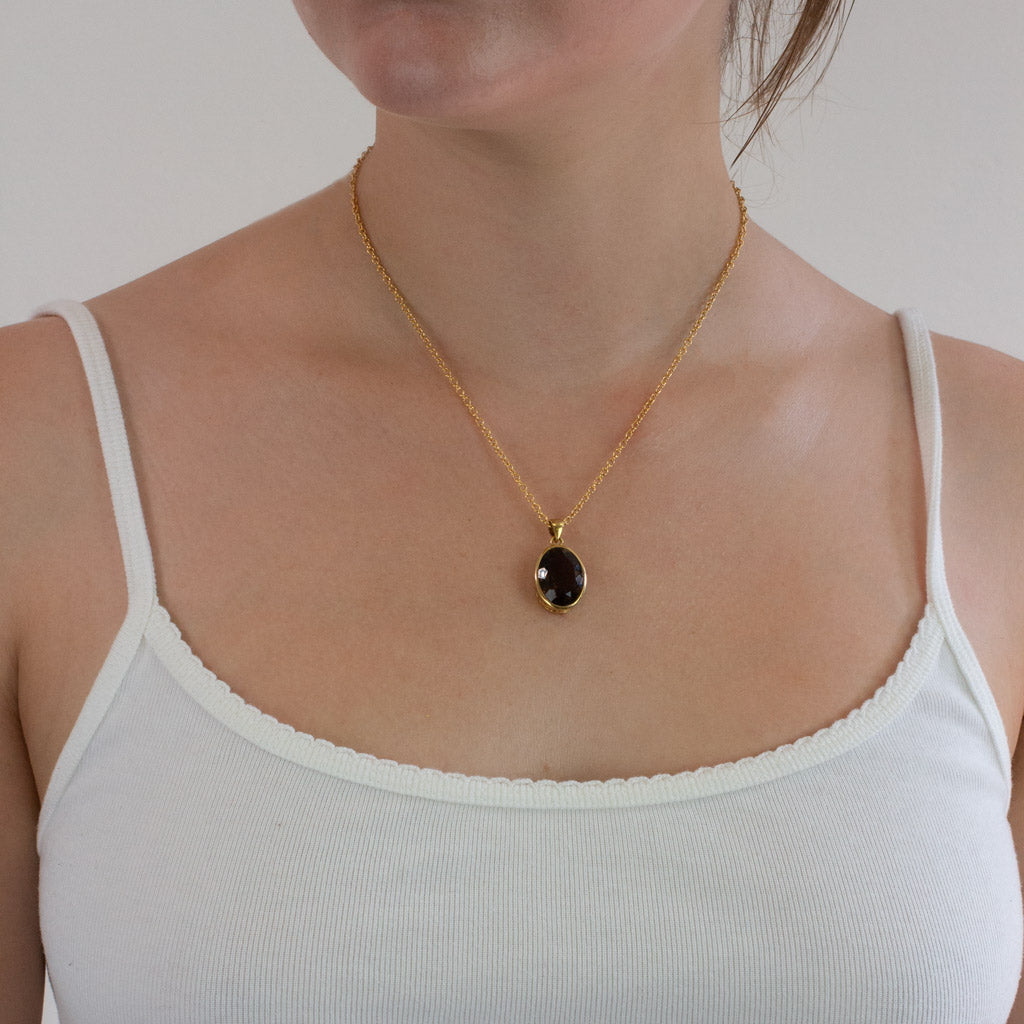 Faceted Oval brown 14k yellow gold vermeil Smokey Quartz necklace
