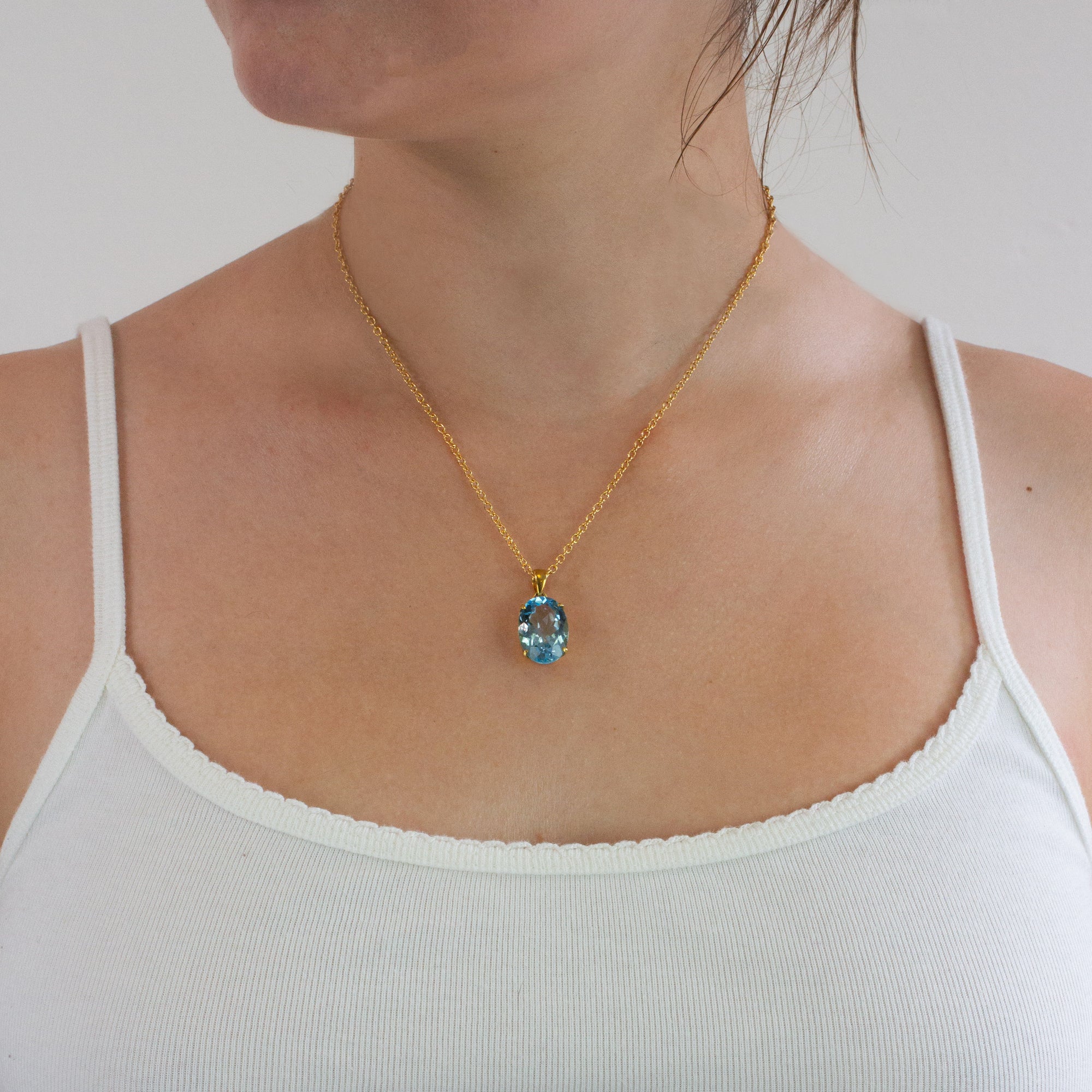 Faceted Oval 14 yellow gold vermeil Blue Topaz necklace